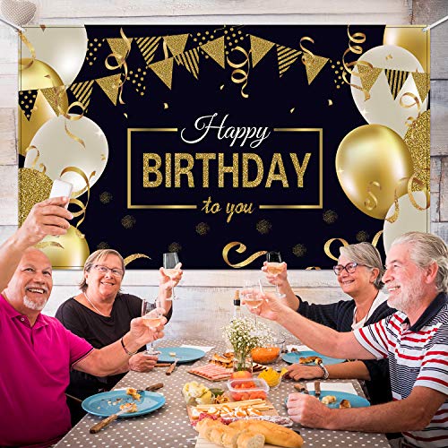 Happy Birthday Backdrop Banner Extra Large Black and Gold Sign Poster for Men Women Birthday Anniversary Party Photo Booth Backdrop Background Banner Decoration Supplies Happy Birthday Backdrop Banner Extra Large Black and Gold Sign Poster for Men Women Birthday Anniversary Party Photo Booth Backdrop Background Banner Decoration Supplies